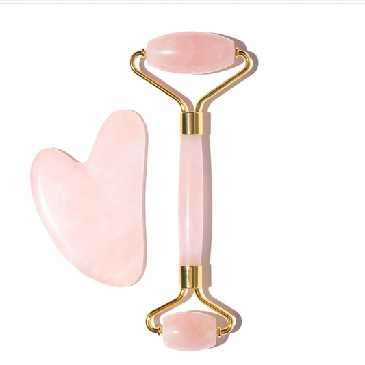 Rose Quartz Face Roller and Gua Sha Tool Set